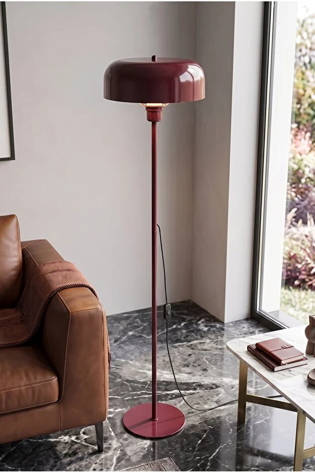 Marella Tek Ayaklı Bordo Metal Modern Lambader Salon & Oturma Odası & Yatak Odası Marella Tek Ayaklı Bordo Metal Modern Lambader Salon & Oturma Odası & Yatak Odası